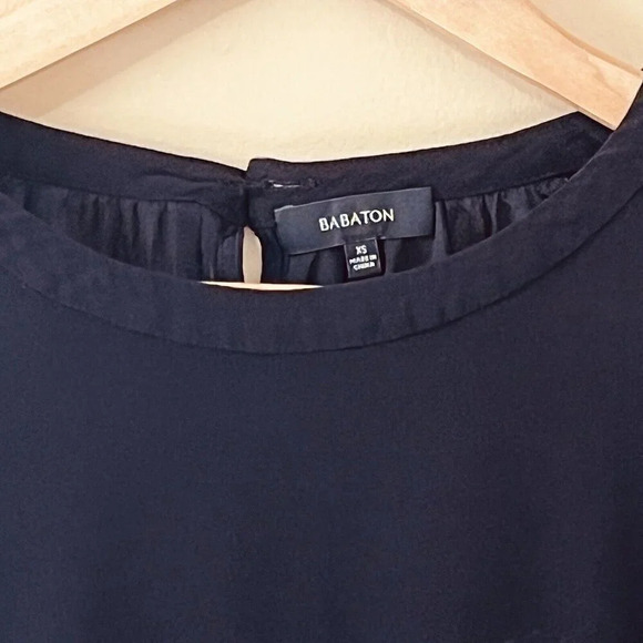 Babaton| Aritzia Short Sleeve Sheer  Black Open Back Flowy Shirt Blouse Size XS - Picture 2 of 7